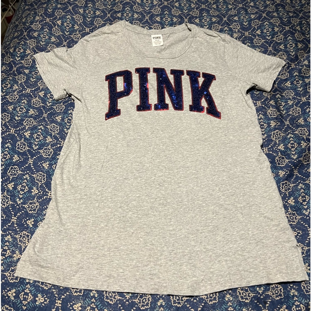 VS PINK Red, White & Blue Sequin Tee